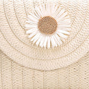 Straw Clutch Bag Women Woven Pompom Flower Shoulder Crossbody Purse Handbag