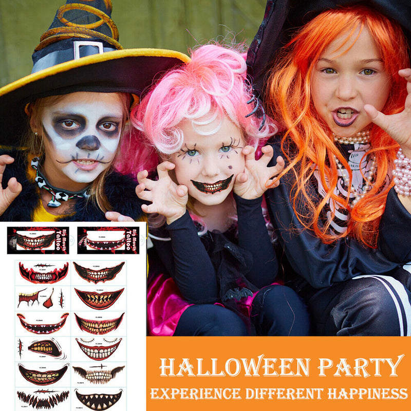 Halloween Clown Mouth Tattoos Removable 12 Piece for Costume Parties Role Plays