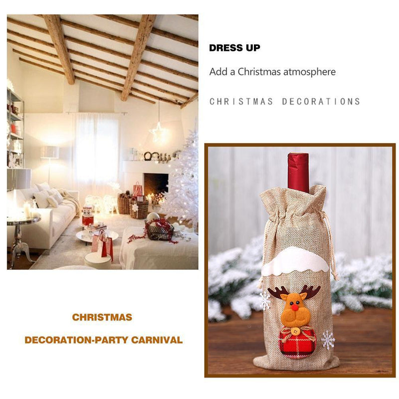 Cartoon Red Wine Bottle Cover Santa Claus Snowman Elk Wine Bags Christmas Decor
