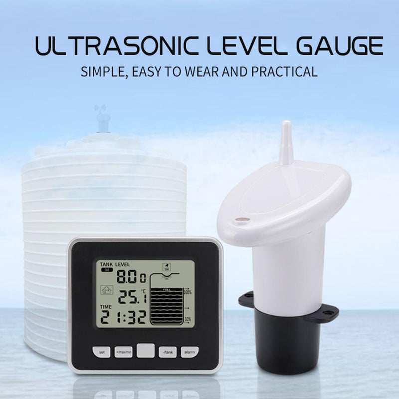 Ultrasonic Water Tank Level Meter Sensor w/Time Alarm Transmitter Receiver