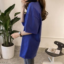 Summer Half Sleeve Long T-shirt Candy Color Loose Women Tops (Dark Blue M)