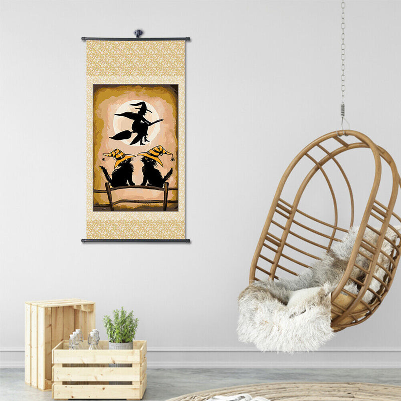 DIY Witch Hanging Frame Canvas Picture Scroll Poster Oil Painting for Bedroom