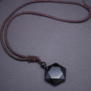 Jewelry Lucky Blessing Black Obsidian Pendant Necklace Hexagram Shape Amulet