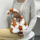 Retro Women Flower Print Shoulder Underarm Bag Winter Plush Purse (Orange)