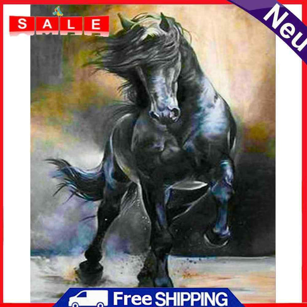 Oil Paint By Numbers Wall Art Posters Black Horse Picture Decoration Art Craft