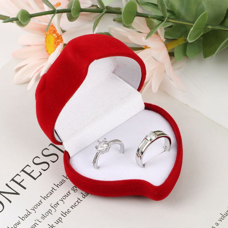 Durable Red Rose Ring Display Box Double Ring Storage Box Velvet Jewelry Box