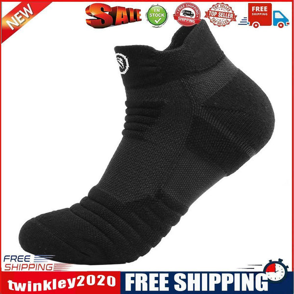 2pair Men Basketball Socks Non-Slip Towel Bottom Thickened Short Sock Black