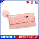 Women PU Flap Wallet with Plush Ball Lady Butterfly Coin Purse (Pink)