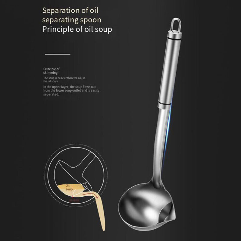 Long Handle Oil Soup Separate Spoon Stainless Steel Oil Filter Scoop Ladle