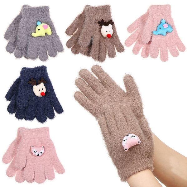 Winter Cartoon Mink Children's Warm Gloves Knitted Gloves Half-finger Gloves