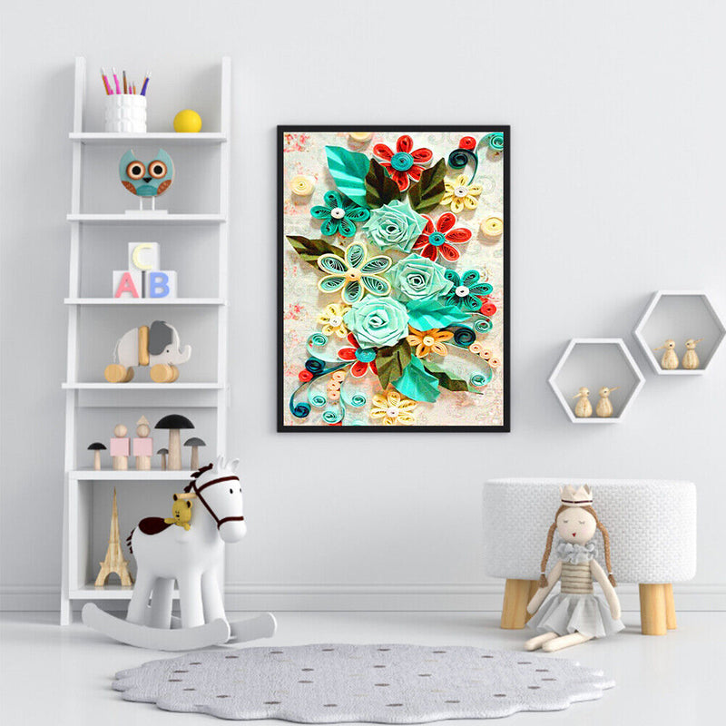 Oil Paint By Numbers Paper Flower Frameless Picture Craft Kit for Living Room