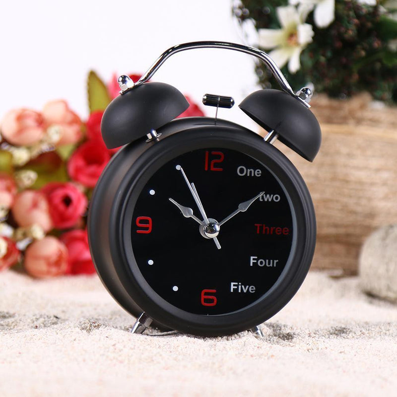 Happy Home Number/English Retro Double Bell Desk Table Alarm Clock (Black)