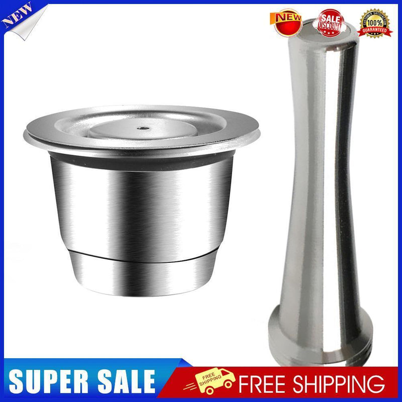 Reusable Stainless Steel Refillable Coffee Capsule+Tamper for Nespresso (B)