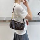 Women Pleated Chain Solid Color Underarm Bag Casual Small Handbag (Brown)