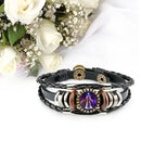 12 Zodiac Sign Braided Leather Bracelet Cancer Leo Virgo Glass Men Women Bang