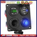 4 in 1 Switch Panel Voltmeter Dual USB Waterproof Switches for Car Marine Boat