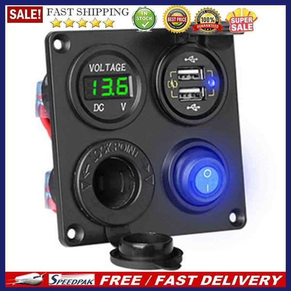 4 in 1 Switch Panel Voltmeter Dual USB Waterproof Switches for Car Marine Boat