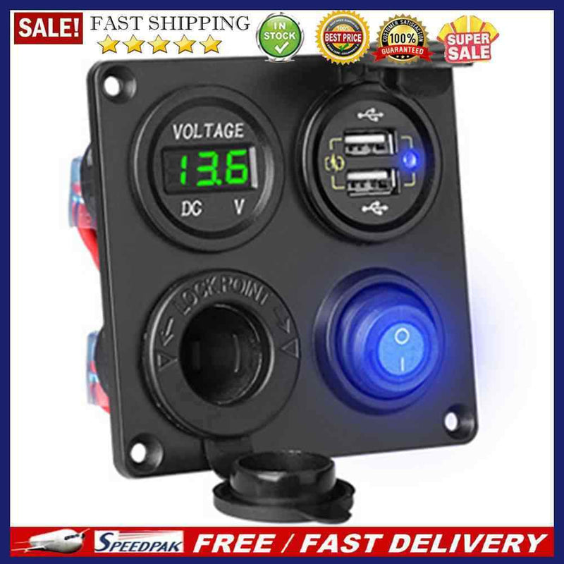 4 in 1 Switch Panel Voltmeter Dual USB Waterproof Switches for Car Marine Boat