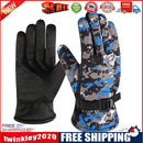 Winter Men Warm Skiing Fleece Gloves with Buckle Thickened (Camo Blue)