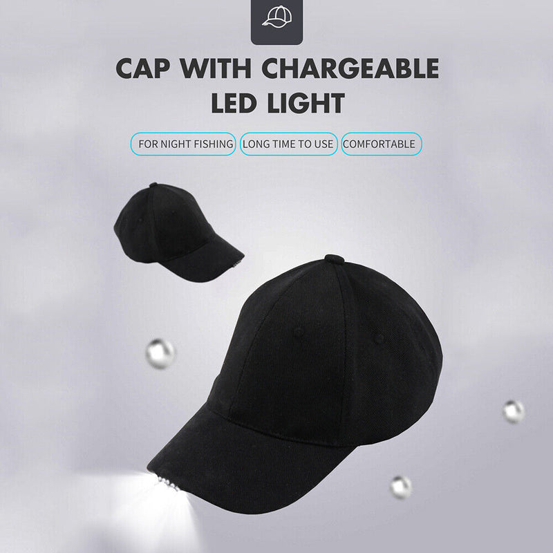 Rechargeable Cap with 5 LED Light Flashlight Night Walking Cycling Baseball Hat