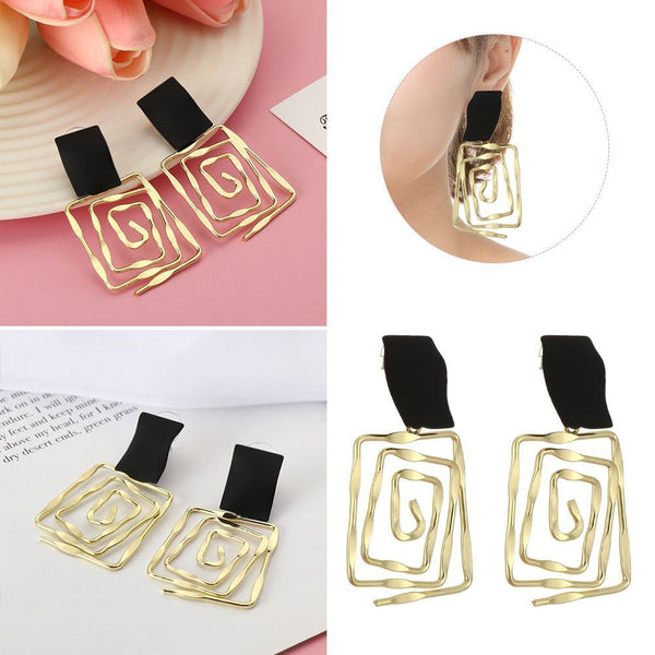 Women Girls Geometric Spiral Earrings Metal Maze Hanging Earrings Dangle Drop