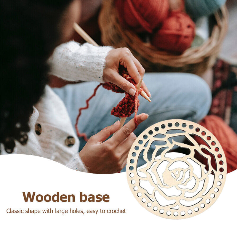 Wooden Basket Bottom Circle Blank Hollow Crochet Basket Wood Base for DIY Knit
