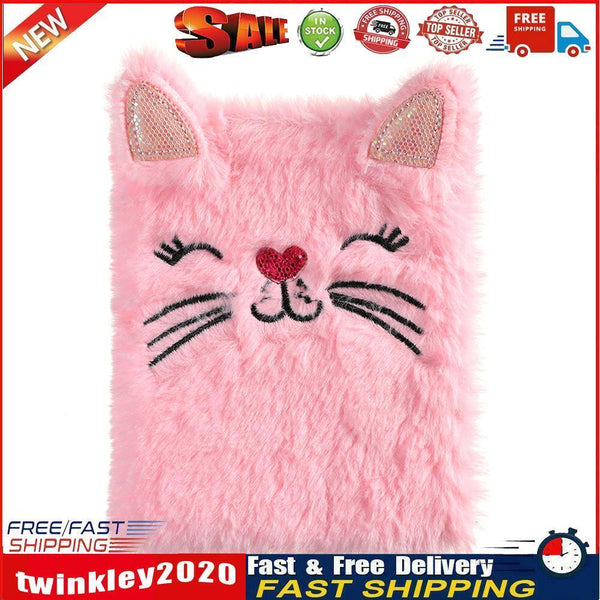 Cartoon Cat Plush Notebook Fluffy Daily Planner Journal Book (Pink) Newly