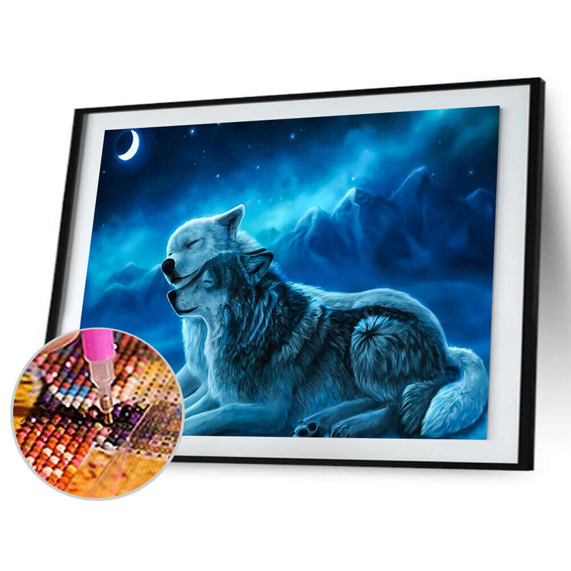 5D DIY Full Drill Diamond Painting 2 Wolves Cross Stitch Embroidery Crafts Newly