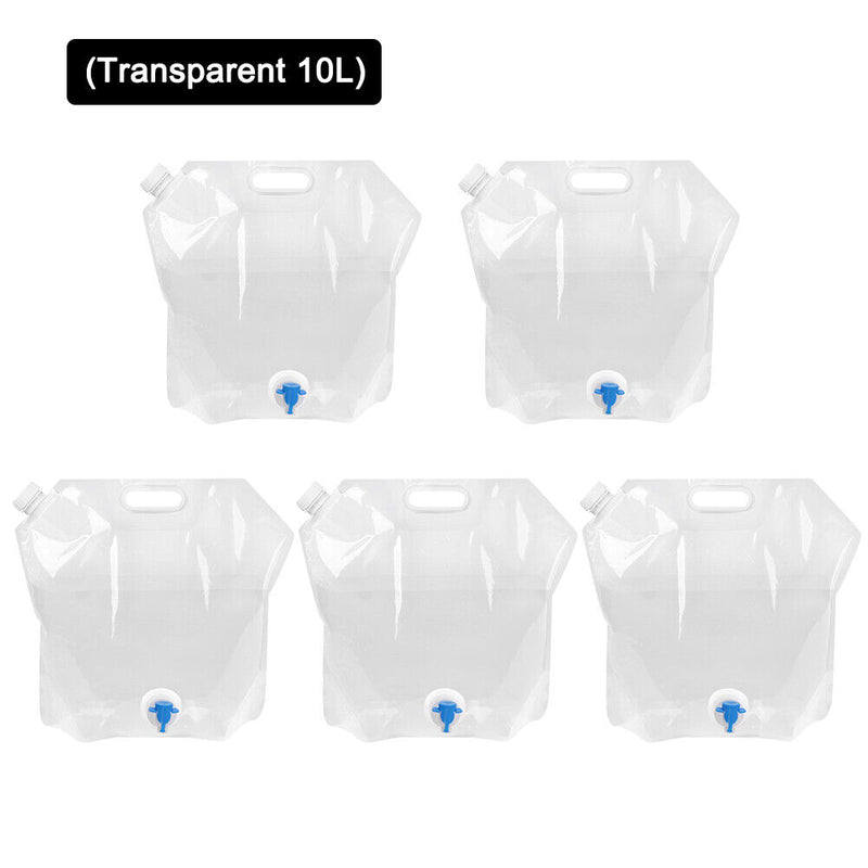 5pcs 10L Portable Outdoor Water Bag Foldable Camping Picnic Carrier (Clear)