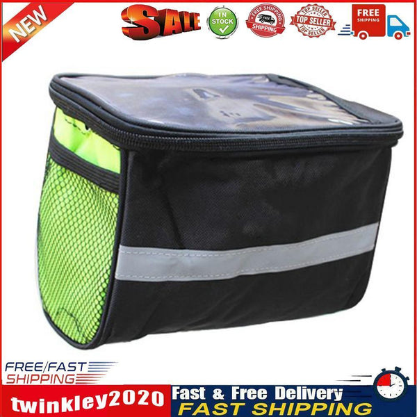 MTB Bike Road Bicycle Handlebar Navigation Bag with Reflective Strip Green Newly