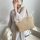 Women Straw Woven Pure Color Shopping Bag Beach Ladies Large Capacity Handbags