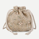 Straw Shoulder Satchel Bags Women Lace Flower Decor Drawstring Crossbody Handbag
