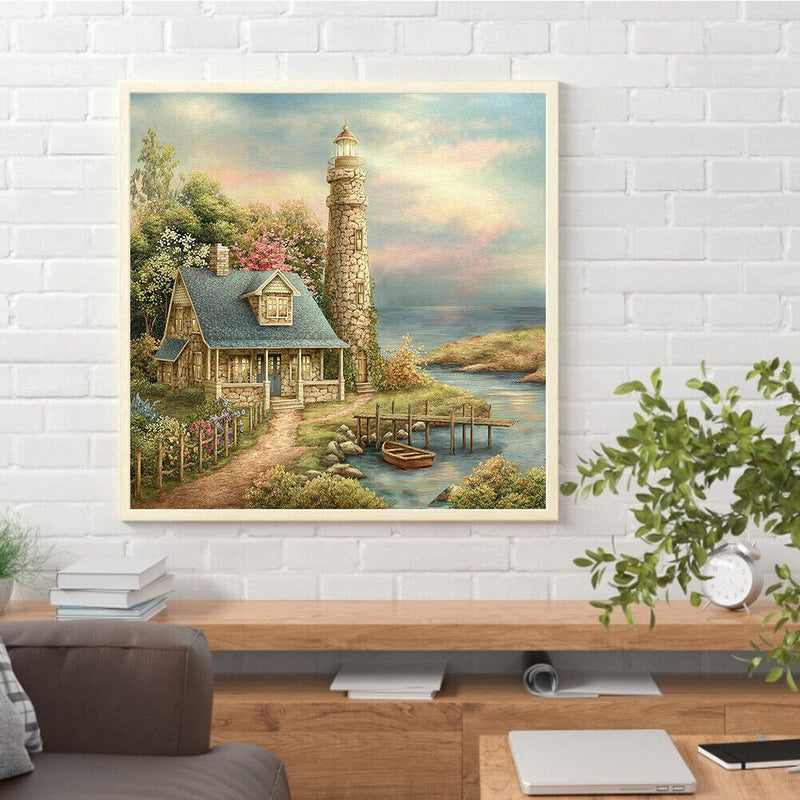 DIY Paint By Number Kit Seaside Villa House No Frame for Home Art Decor