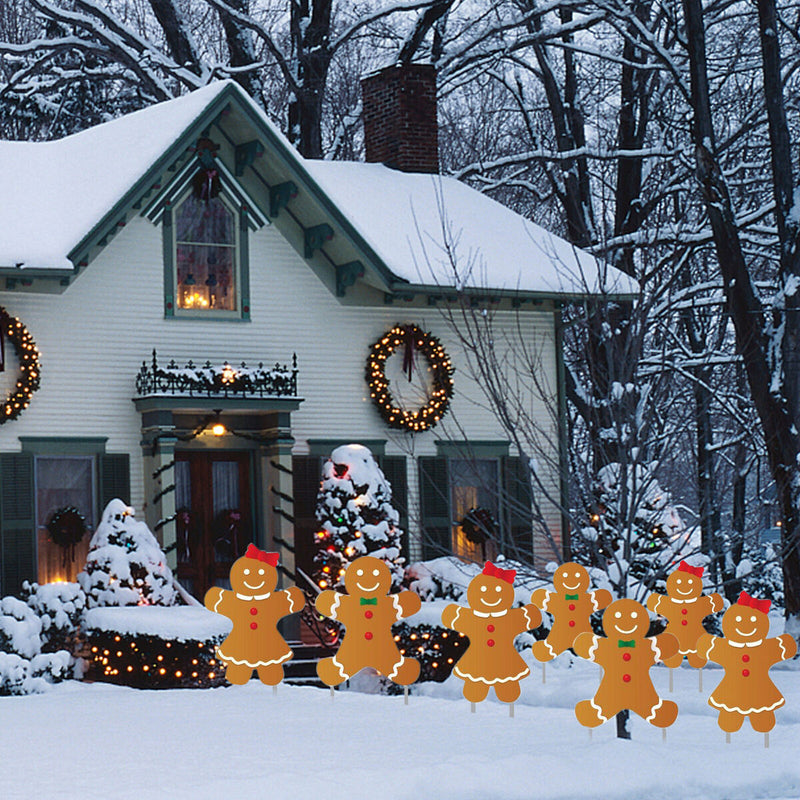 Christmas Yard Signs 16pcs Gingerbread Man Lawn Sign Decorations with 32 Stakes