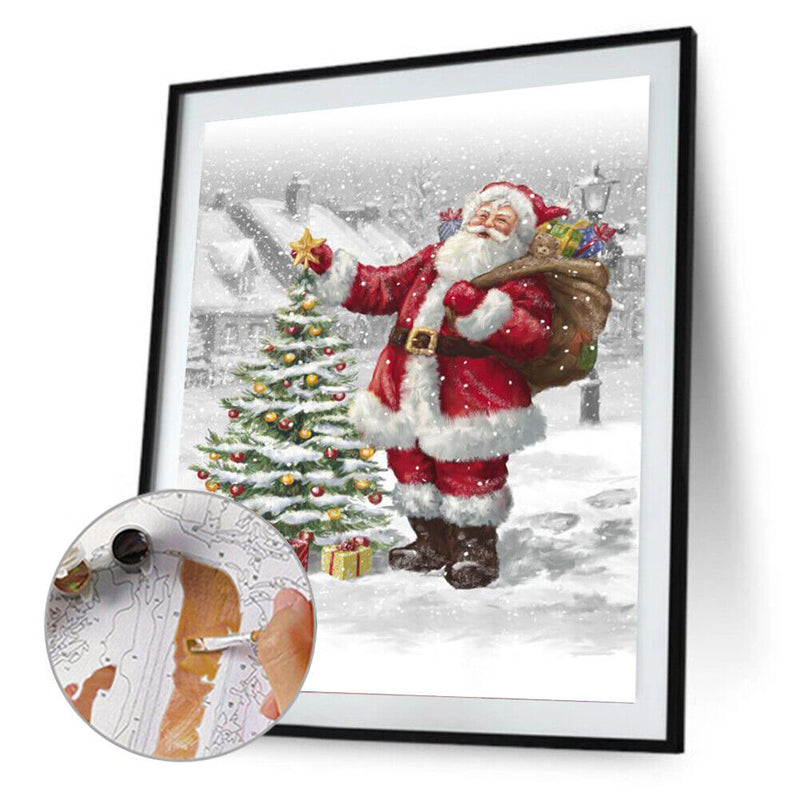 DIY Canvas Paint By Numbers Set Oil Hand Painted Santa Claus Drawing Kit Craft