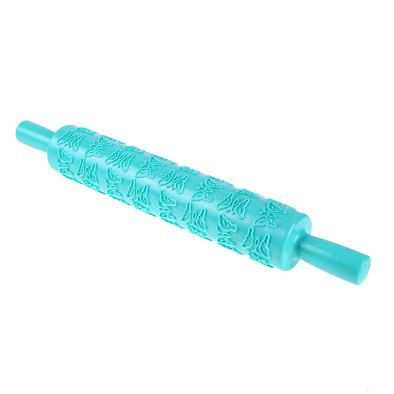 Rolling Pin Pattern Baking Tool Fondant Embossed Mold Cake Deco(Water Blue)