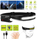 COB LED Headlamp USB Rechargeable Headlight Torch Work Light Bar Head Band Lamp