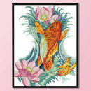 Part Embroidery Carp Flower Printed Cross Stitch Cotton 2-Beach 14CT Needlework