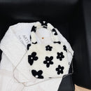 Fashion Women Flower Print Plush Shoulder Bag Winter Chain Handbags (White)