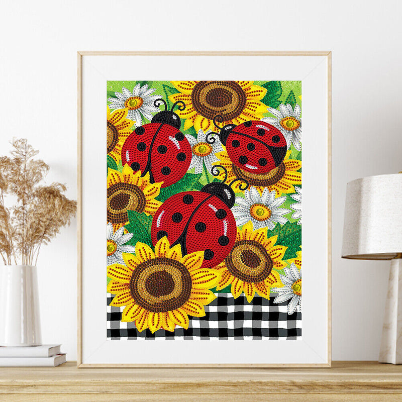 Diamond Drawing Sunflower Ladybug Specially Shaped Partial Drill 5D DIY Cr