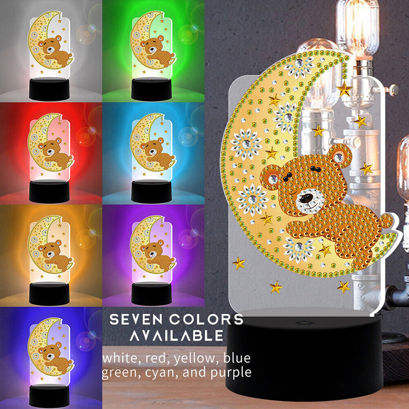 DIY Diamond Painting LED Light Moon Bear Embroidery Night Lamp Needlework Set