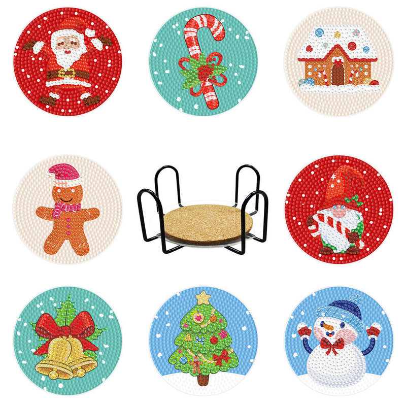 DIY Acrylic Diamond Coaster Set Christmas Style (8 Piece Set 1 Rack) (BD205)