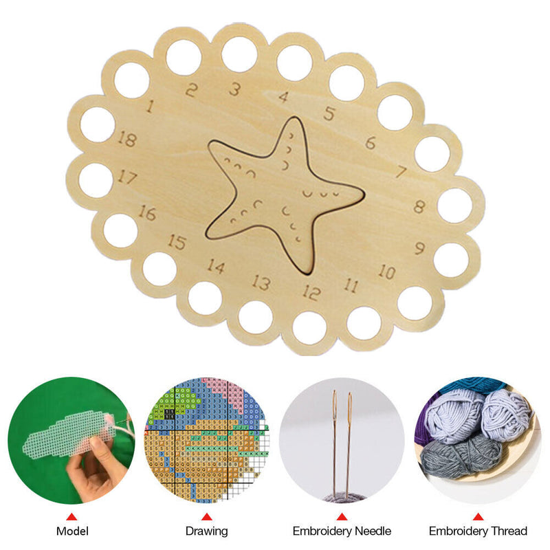 Wooden Carved Cross Stitch Thread Board Embroidery Thread Plate (Starfish)