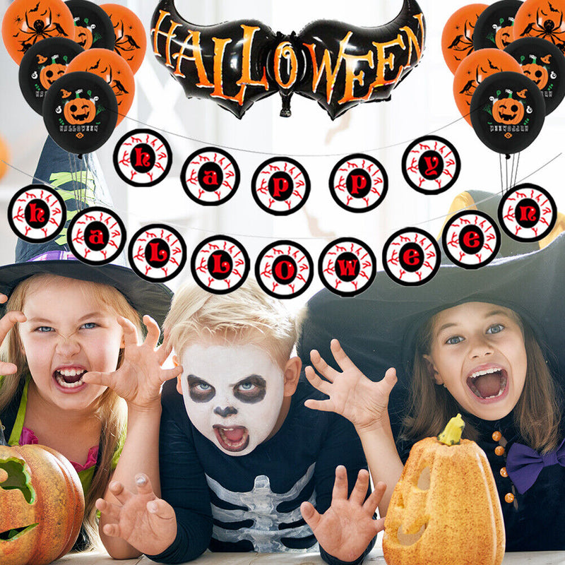 Halloween Horrible Bat Balloon Banner Set Scary Pumpkin Balloon Window Decor