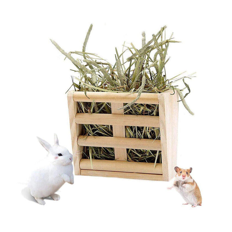 Wooden Feeder Food Bowl Small Animals Grass Frame Holder Rabbit Straw Container