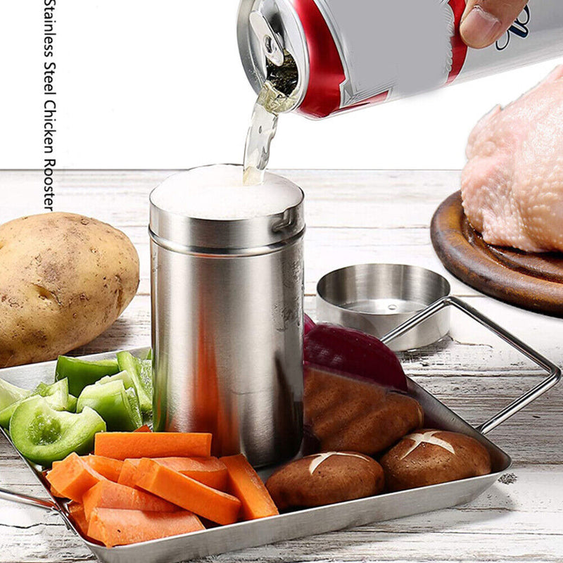 Detachable Chicken Duck Holder Chicken Roasting Plate Pan for Picnic Camping BBQ