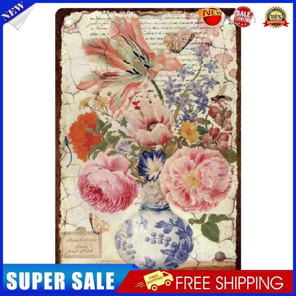Porcelain Vase Flowers Metal Plate Tin Sign Plaque for Bar Pub Club Cafe