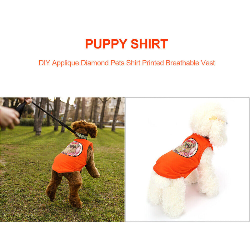 Summer Thin Puppy Clothes DIY Applique Diamond Orange Breathable Dog Cat Shirts