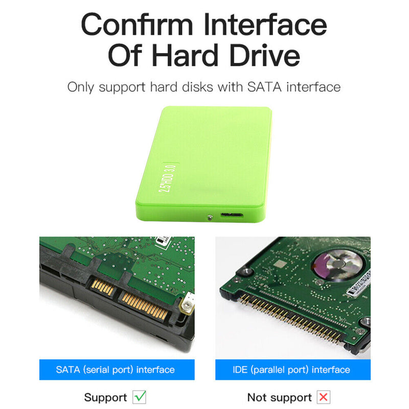 2.5 HDD SSD Case SATA to USB 3.0 Hard Drive Enclosure Support 8TB (Green)