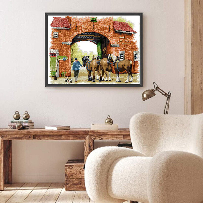 Partial Embroidery 14CT DIY Three Horses 2 Strand Kit Stamped Cross Stitch